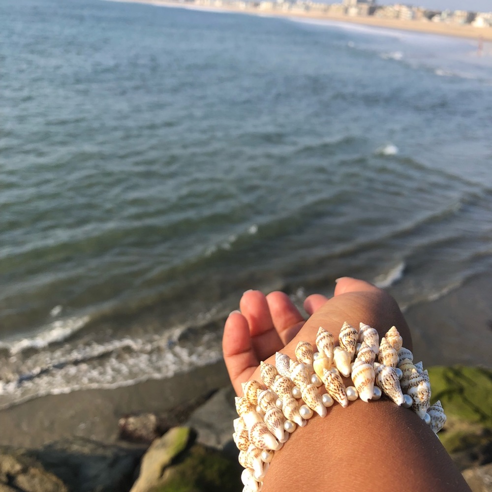 SeaShell & Pearl Triple Bangle Set